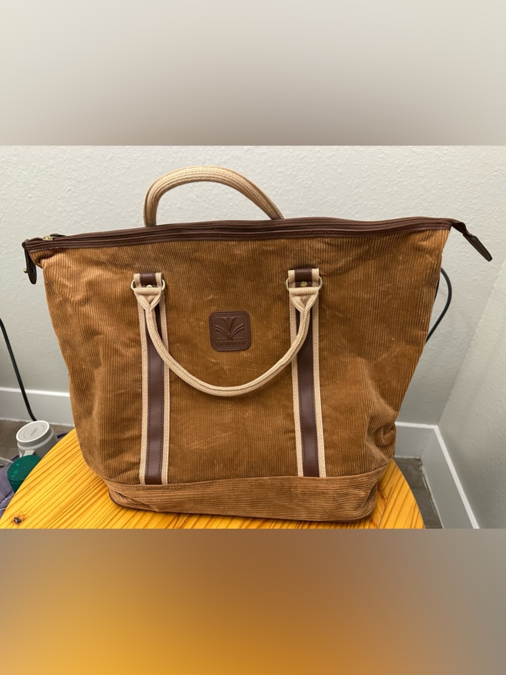Corduroy Weekender Bag in Brown with Contrast Trim Ultima Brand  vintage boho